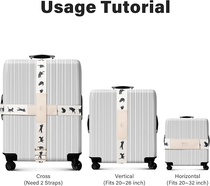 Luggage Straps for Suitcases, Adjustable Luggage Elastic Belt, Travel Essentials for Airport, Station, Vibrant Designs, Black Cat