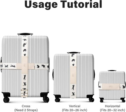 Luggage Straps for Suitcases, Adjustable Luggage Elastic Belt, Travel Essentials for Airport, Station, Vibrant Designs, Black Cat