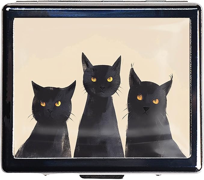 7 Days Chromed Shiny Silver Pill Organizer with Mirror Inside Has 8 Separate Compartments Rectangle Cute Travel Pill Organizer for Purse 7 Days (Three Cats)