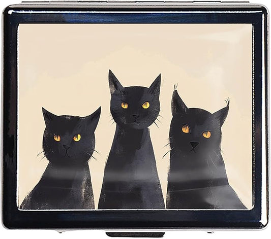 7 Days Chromed Shiny Silver Pill Organizer with Mirror Inside Has 8 Separate Compartments Rectangle Cute Travel Pill Organizer for Purse 7 Days (Three Cats)