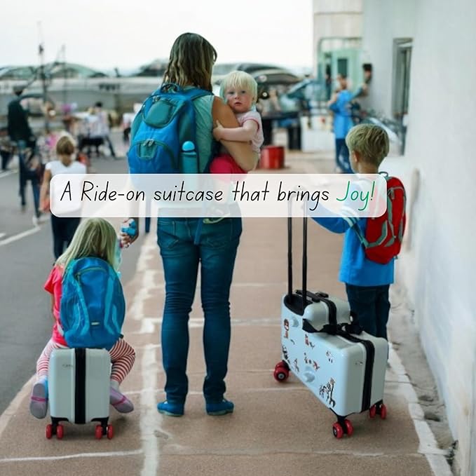 2025 Itsy Rider 20" Ride-on Suitcase for Kids with Double Spinner Red Wheels (Green Safari)