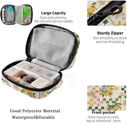 Fustylead Summer Fruit Lemon Pill Organizer and Storage Weekly with Zipper, Removable Pill Box Portable Medicine Organizer for Vitamin Fish Oil Supplement