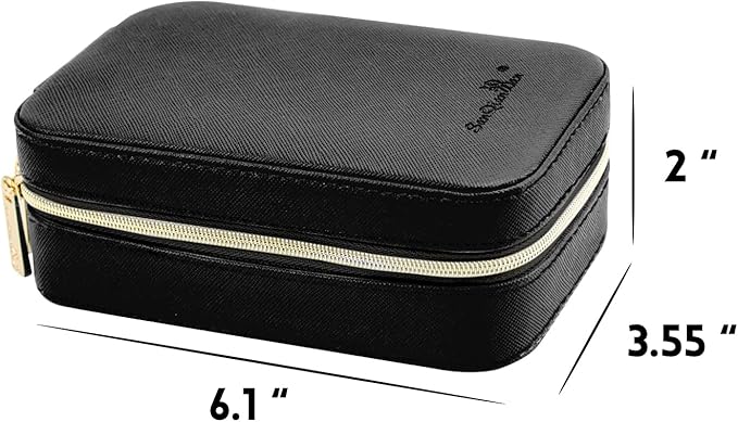 BONNY DODO Small Travel Jewelry Organizers Box for women with PU Leather Portable Mini Jewelry Case with compartments for Necklace Rings Earrings,Luxury Giftable boxes. (Black, M)