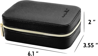 BONNY DODO Small Travel Jewelry Organizers Box for women with PU Leather Portable Mini Jewelry Case with compartments for Necklace Rings Earrings,Luxury Giftable boxes. (Black, M)