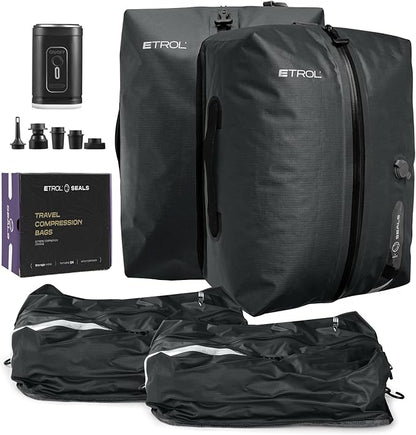 TPU Vacuum Bag for Travel, 70D Nylon Reusable Compression Bag with IP67 Waterproof Zipper, Compression Packing Cubes for Clothing(Gray-2 PCS + PUMP)