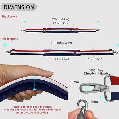 ZINZ 79 inch Shoulder Strap, Extra-thick Fixed Cushion Pad and Dual Clasps Universal Replacement Strap with Metal Swivel Hooks for Laptop Bags, Luggage Bags, Camera, Crossbody(Stripes-BuWRd)