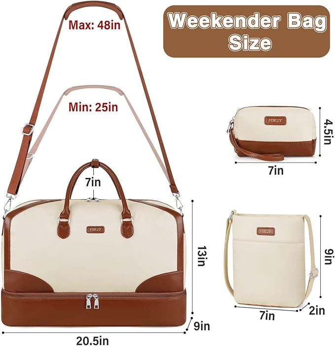 Weekender Bag for Women, Travel Duffel Bag Carry On Overnight Bag with Shoe Compartment Large Nylon Travel Weekend Tote Bag
