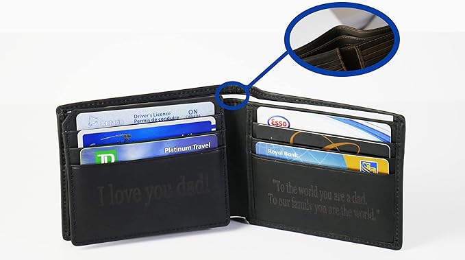 Custom Wallets For Men, Personalized Gifts For Men, Personalized Wallet For Men, Customized Engraved Full Grain Leather with RFID Blocking, Custom Gifts, Customized Wallets For Fathers Day (Black)
