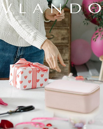 Vlando Jewelry Box with 12 Velvet Jewelry Bags Travel Jewelry Case for Girls Jewelry Organizer for Travelers Birthday Christmas Gift Ideas for Women (Pink)