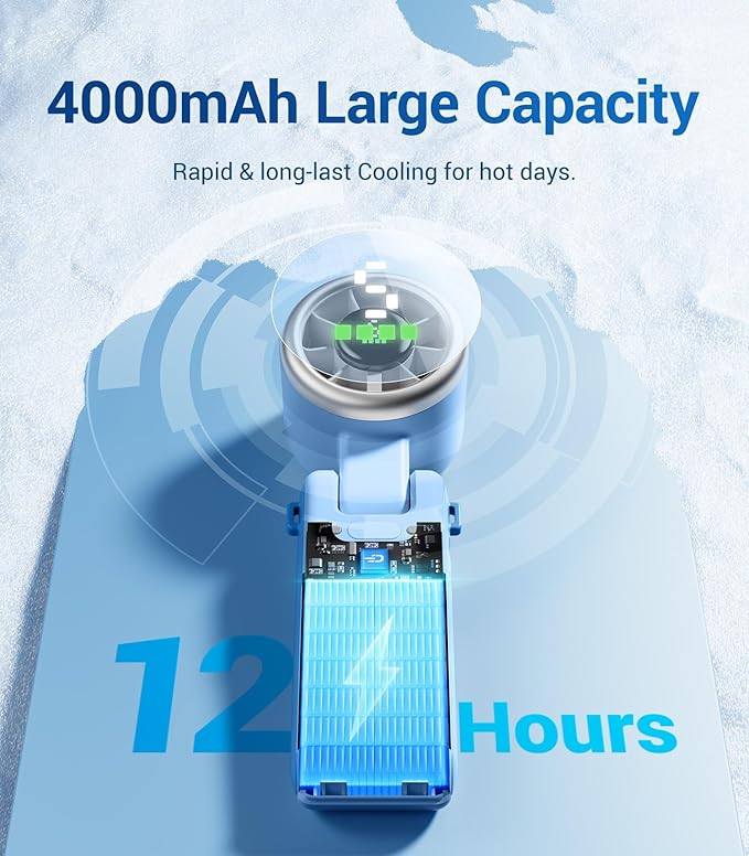 Diveblues Portable Handheld Turbo Fan, 5 Gear Wind, Battery Operated, Up to 12 Working Hours, 3 IN 1 Hand Fan with Air Turbo Tech Cooling Fan for Outdoor Activities, Travel, Working