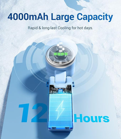 Diveblues Portable Handheld Turbo Fan, 5 Gear Wind, Battery Operated, Up to 12 Working Hours, 3 IN 1 Hand Fan with Air Turbo Tech Cooling Fan for Outdoor Activities, Travel, Working