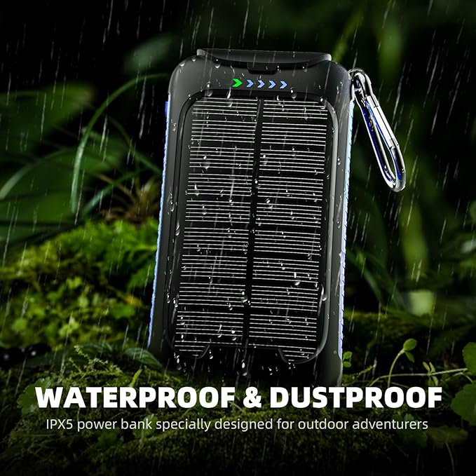 Solar Charger Power Bank 49800mAh - Portable Fast Charging Power Bank with Type-C & Dual USB Ports, Compatible with iPhone, Samsung & More, Waterproof Solar Panel for Camping, Hiking, and Outdoor Use