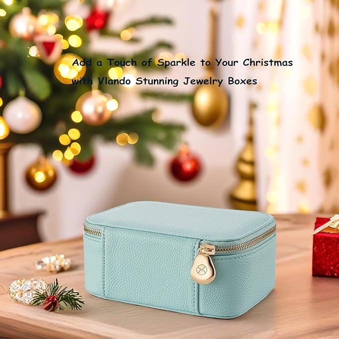 Vlando Travel Jewelry Box Organizer - 8 Small Velvet Zipped Pouches Pockets for Jewelries Necklaces Rings Earrings Sorting Storage, Aqua Blue