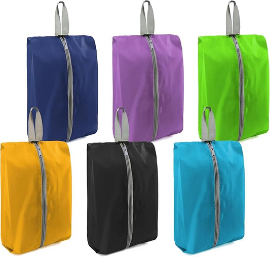 BeeGreen Shoe Bags 6 Pack Colorful Design for Travel with Handle as Packing Organizers for Suitcase and Luggage | Portable Nylon Storage Accessories for Vacations, Essential Gifts for Women and Men