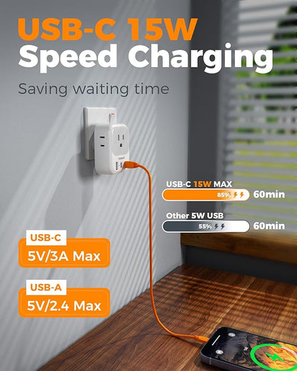 US to India Plug Adapter 2 Pack, TESSAN Type D Travel Adapter with 4 Outlets 3 USB (2 USB-C), Power Adaptor for US to India Nepal Maldives Pakistan Bangladesh Sri Lanka Bhutan Yemen
