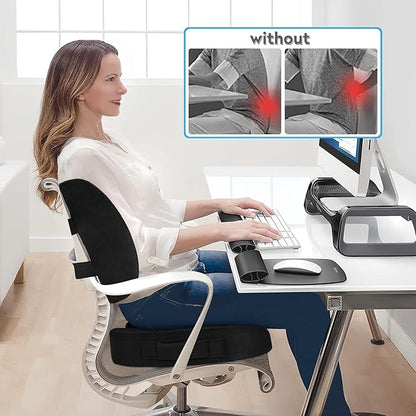 CloudBliss Seat Cushion,Office Chair Cushion,Car Seat Cushions,Lumbar Support Pillow for Office Chair,Back Support Memory Foam Pillow Coccyx Cushions for Tailbone Pain,Sciatica Back Pain Relief Black