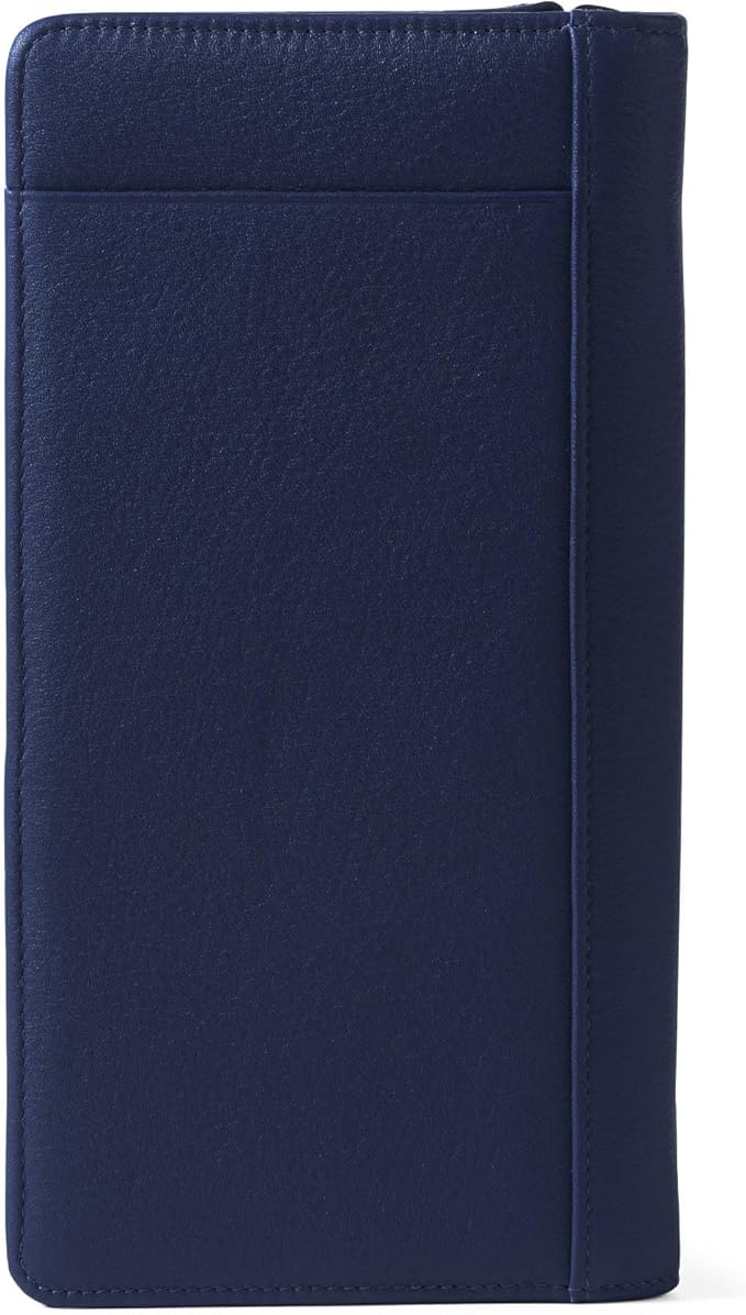 Leatherology Navy Blue Full Grain Leather Zip Around Travel Wallet – RFID Passport Organizer for Cards, Cash & Travel Documents