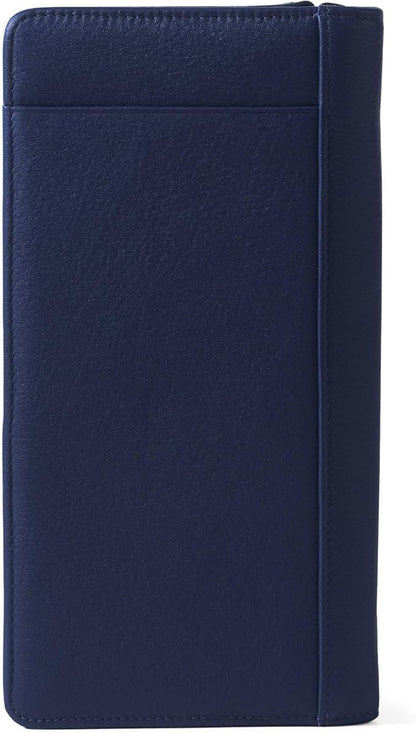 Leatherology Navy Blue Full Grain Leather Zip Around Travel Wallet – RFID Passport Organizer for Cards, Cash & Travel Documents