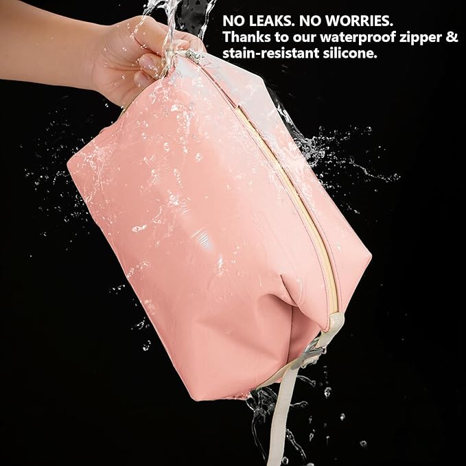 Vomgomfom 6L 13 Inch Silicone Toiletry Bag, Waterproof Leakproof Travel Cosmetic Organizer, Adjustable G-Buckle Compression Dopp Kit, Foldable Makeup Bag for Women & Men (Pink, 13" 6L)