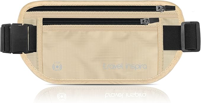 travel inspira Travel Money Belt with Slim Anti-Theft RFID Blocking Passport Holder for Travel Concealed under Clothes for Ultimate Protection of Credit Cards, Cash, Passport & Documents, Beige
