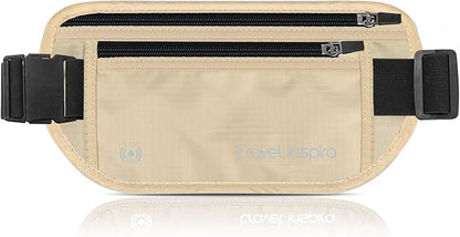 travel inspira Travel Money Belt with Slim Anti-Theft RFID Blocking Passport Holder for Travel Concealed under Clothes for Ultimate Protection of Credit Cards, Cash, Passport & Documents, Beige