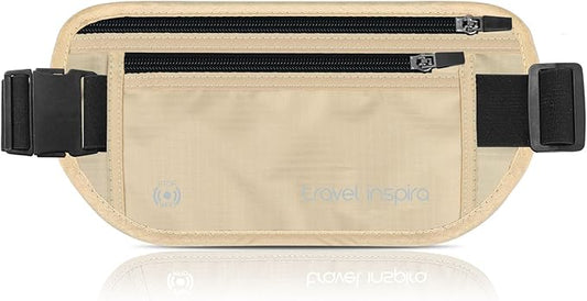 travel inspira Travel Money Belt with Slim Anti-Theft RFID Blocking Passport Holder for Travel Concealed under Clothes for Ultimate Protection of Credit Cards, Cash, Passport & Documents, Beige