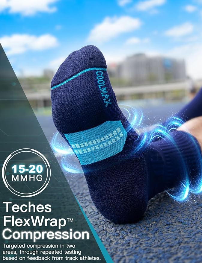 Mens Bamboo Viscose Crew Compression Running Socks Athletic Hiking Cushioned Wicking Anti-Blister Seamless