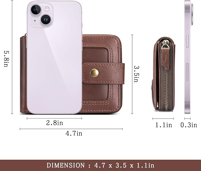 Genuine Leather Zipper Wallet for Men RFID Blocking Large Capacity Vintage Wallet with Coin Pocket ID Window, Coffee