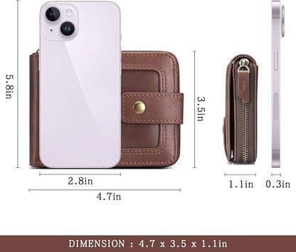 Genuine Leather Zipper Wallet for Men RFID Blocking Large Capacity Vintage Wallet with Coin Pocket ID Window, Coffee