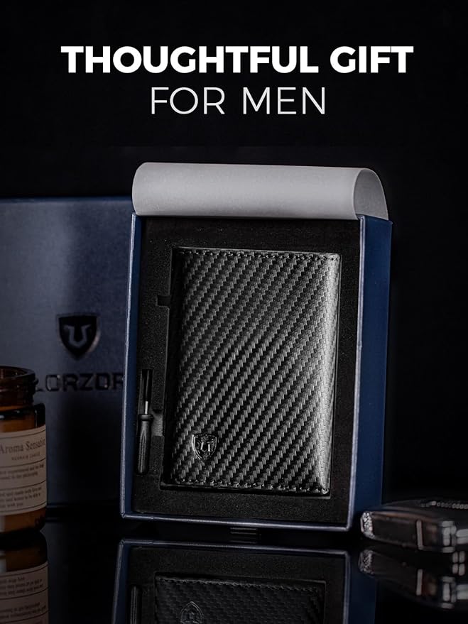 LORZOR Wallet for Men with Metal Card Holder, Pop Up Wallet, Finest Full Grain Leather Trifold Wallet, Smart, Minimalist, RFID Blocking, Front Pocket, ID Window