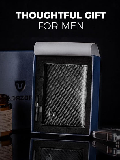 LORZOR Wallet for Men with Metal Card Holder, Pop Up Wallet, Finest Full Grain Leather Trifold Wallet, Smart, Minimalist, RFID Blocking, Front Pocket, ID Window