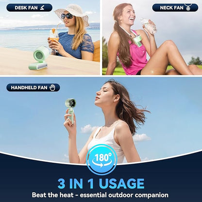 Portable Handheld Turbo Fan, 5 Gear Wind, Battery Operated, Up to 12 Working Hours, 3 IN 1 Hand Fan with Air Turbo Tech Cooling Fans for Outdoor Activities, Travel, Beach (Green)