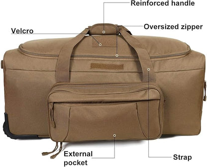Heavy-Duty X-Large Military Tactical Wheeled Rolling Duffel Trolley Bag For Deployment Traveling Camping Sporting