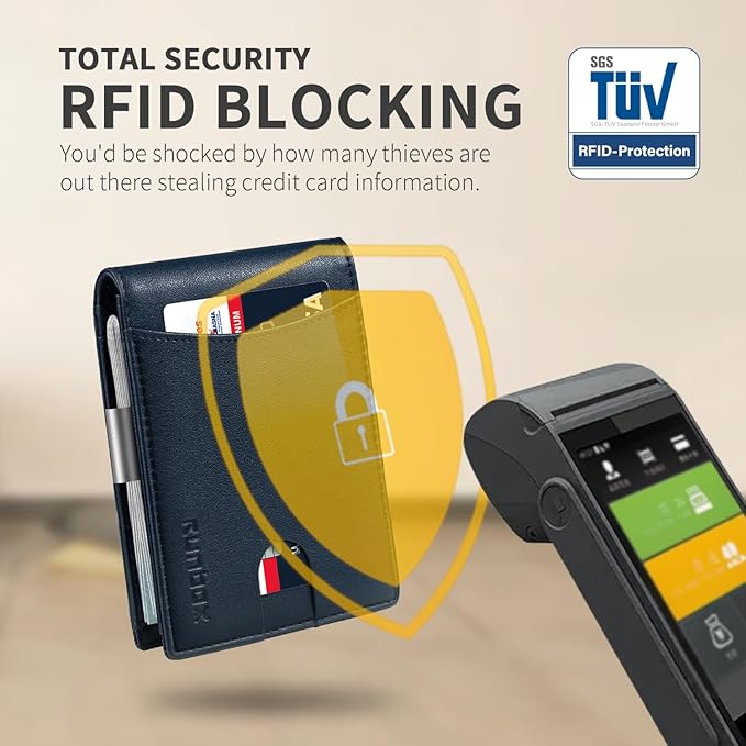 RUNBOX Money Clip Slim Wallets for Men RFID Blocking 11 Card Holder Minimalist Small Leather Bifold Men's Front Pocket Wallet Gift Box