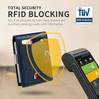 RUNBOX Money Clip Slim Wallets for Men RFID Blocking 11 Card Holder Minimalist Small Leather Bifold Men's Front Pocket Wallet Gift Box