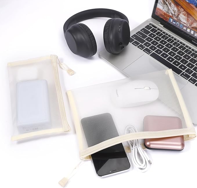 12 Pieces Zipper Nylon Mesh Pouch, Mesh Cosmetic Bags Makeup Bags Pencil Case, Multipurpose Travel Bags for Cosmetic School Office Supplies and Travel Accessories (Beige, A5)