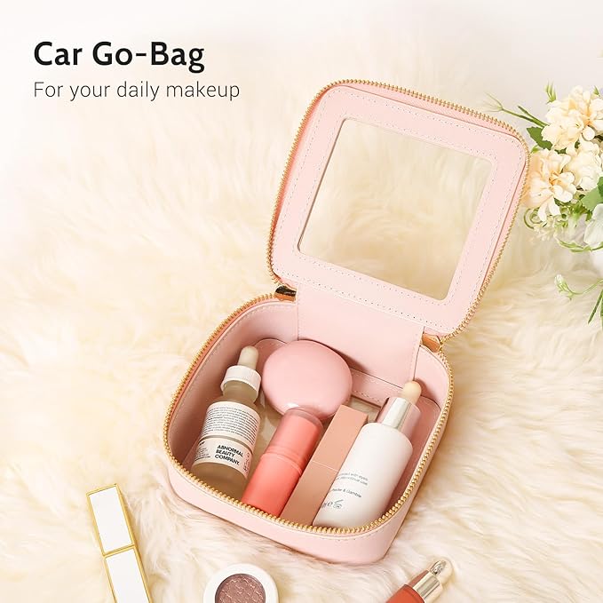 Aveniee Clear Makeup Bag Set (2-Piece Mini & Midi) - Travel Toiletry Organizer for Women, Waterproof Cosmetic Pouch & Car Accessory for Travel Size Toiletries, Pink