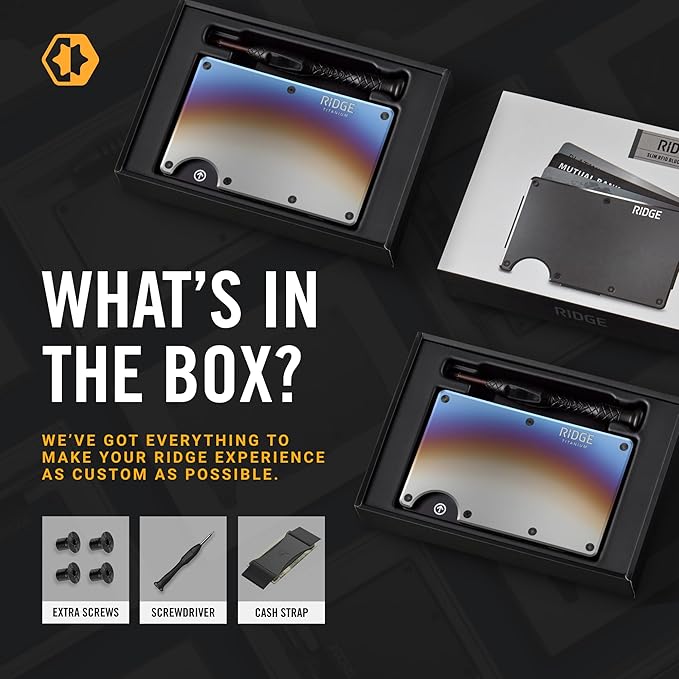 Ridge Wallet for Men - Slim Minimalist Compact Wallet and Card Holder, RFID Protected Front Pocket Wallets for Men with Integrated Cash Strap (Burnt Titanium)