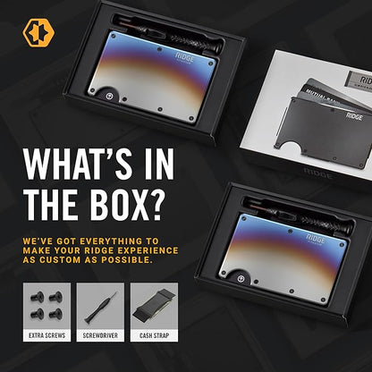 Ridge Wallet for Men - Slim Minimalist Compact Wallet and Card Holder, RFID Protected Front Pocket Wallets for Men with Integrated Cash Strap (Burnt Titanium)