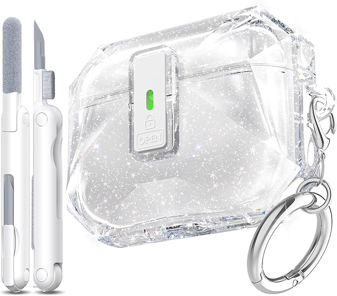 R-fun for AirPods Pro 3 Case (2025) Cover with Cleaning Kit, Military-Grade Shockproof Transparent Non-Yellowing, Auto Pop-Up Lid Design for AirPods Pro 3rd Generation Case, Glitter