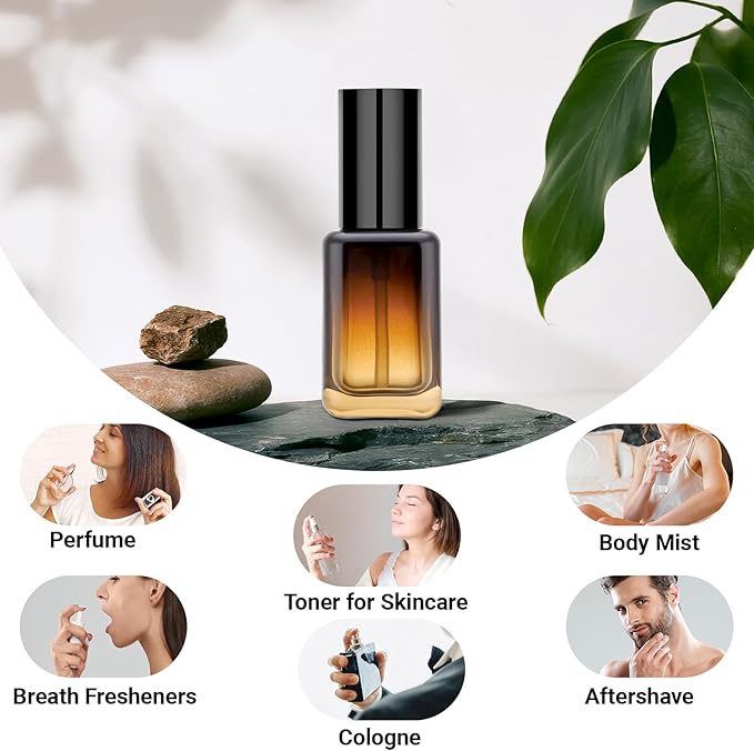 Segbeauty 1oz Small Amber Glass Spray Bottle Refillable, 4pcs Fine Mist Empty Glass Travel Bottles for Toiletries Liquid Containers, 30ml Travel Size Mini Spray Bottle Atomizer Sprayer for Perfume