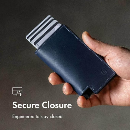 Ekster Men's Wallet PRO | RFID Blocking Parliament Leather Minimalist Wallet | Holds 14 Cards & Cash | Slim Cardholder for Men w/Push Button Designed for Quick Card Access | Navy