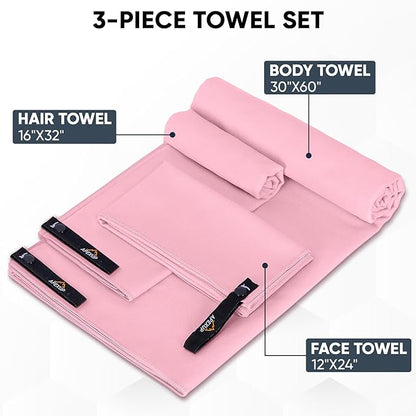 APEXUP Microfiber Travel Towel, Ultra Absorbent Quick Dry Towels, Lightweight Gym Sports Camping Towel for Workout, Yoga, Beach, Shower, Swimming (Combo, Pale Rose)