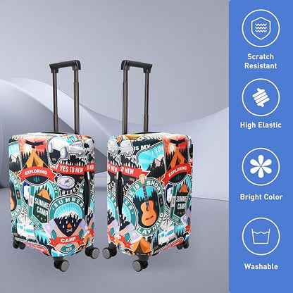 Travel Luggage Cover Protector Washable Suitcase Cover Fits 23-26 Inch Luggage (M,Color,Exploring)