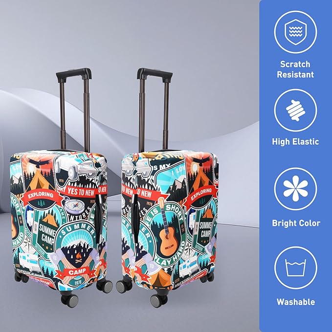Travel Luggage Cover Protector Washable Suitcase Cover Fits 31-32 Inch Luggage (XL,Color,Exploring)