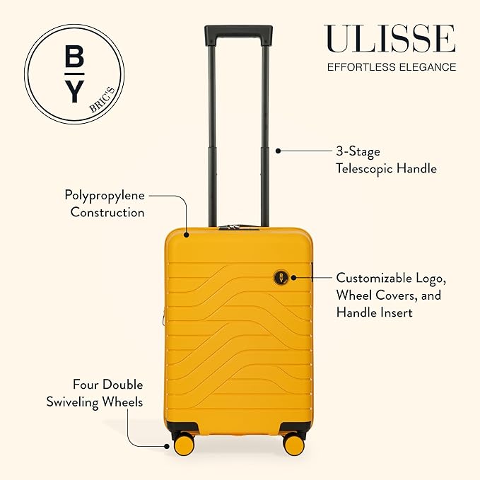 Bric's B|Y Ulisse Spinner Carry-On Suitcase, Lightweight Expandable Hard Shell Luggage with TSA Lock and Smooth 360° Wheels 21 Inch – Mango