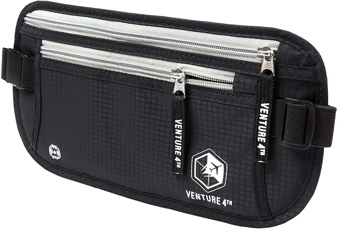 VENTURE 4TH Slim Minimalist Design RFID Money Belt with RFID Blocking Sleeves, for Men and Women – Ideal for Keeping Your Cash, Credit Card, Passport, Phone Secure When Traveling - Black