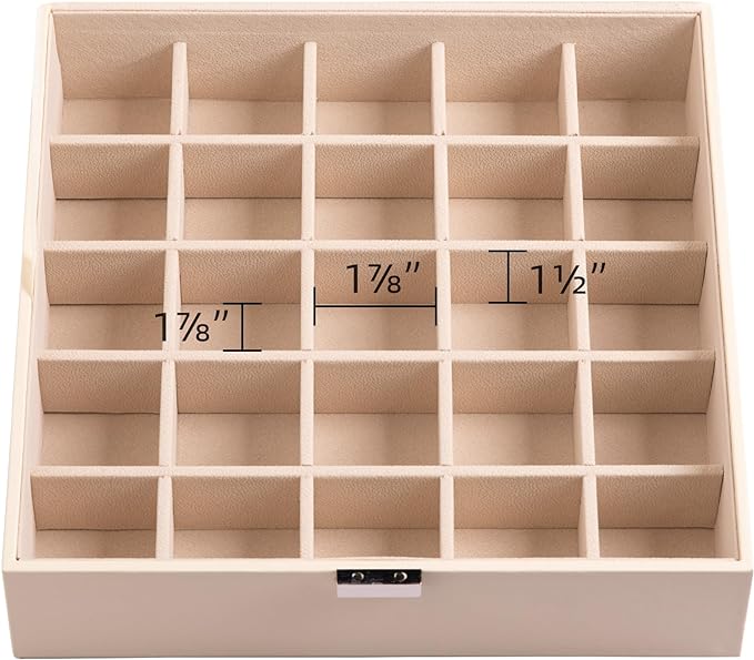 Frebeauty Earring Organizer Classic Jewelry Box 50 Slots Double Layer Jewelry Storage Case with 6 Necklace Hook and Bracelet Pocket(Beige)