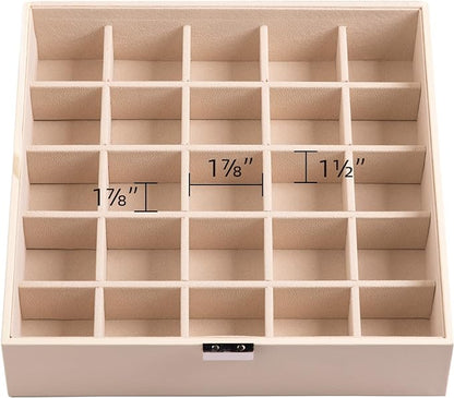 Frebeauty Earring Organizer Classic Jewelry Box 50 Slots Double Layer Jewelry Storage Case with 6 Necklace Hook and Bracelet Pocket(Beige)