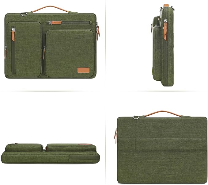 MOSISO 360 Protective Laptop Shoulder Bag,15-15.6 inch Computer Bags Compatible with MacBook Pro 16 inch, HP, Dell, Lenovo, Asus Notebook,Side Open Messenger Bag with 4 Zipper Pockets, Olive Green